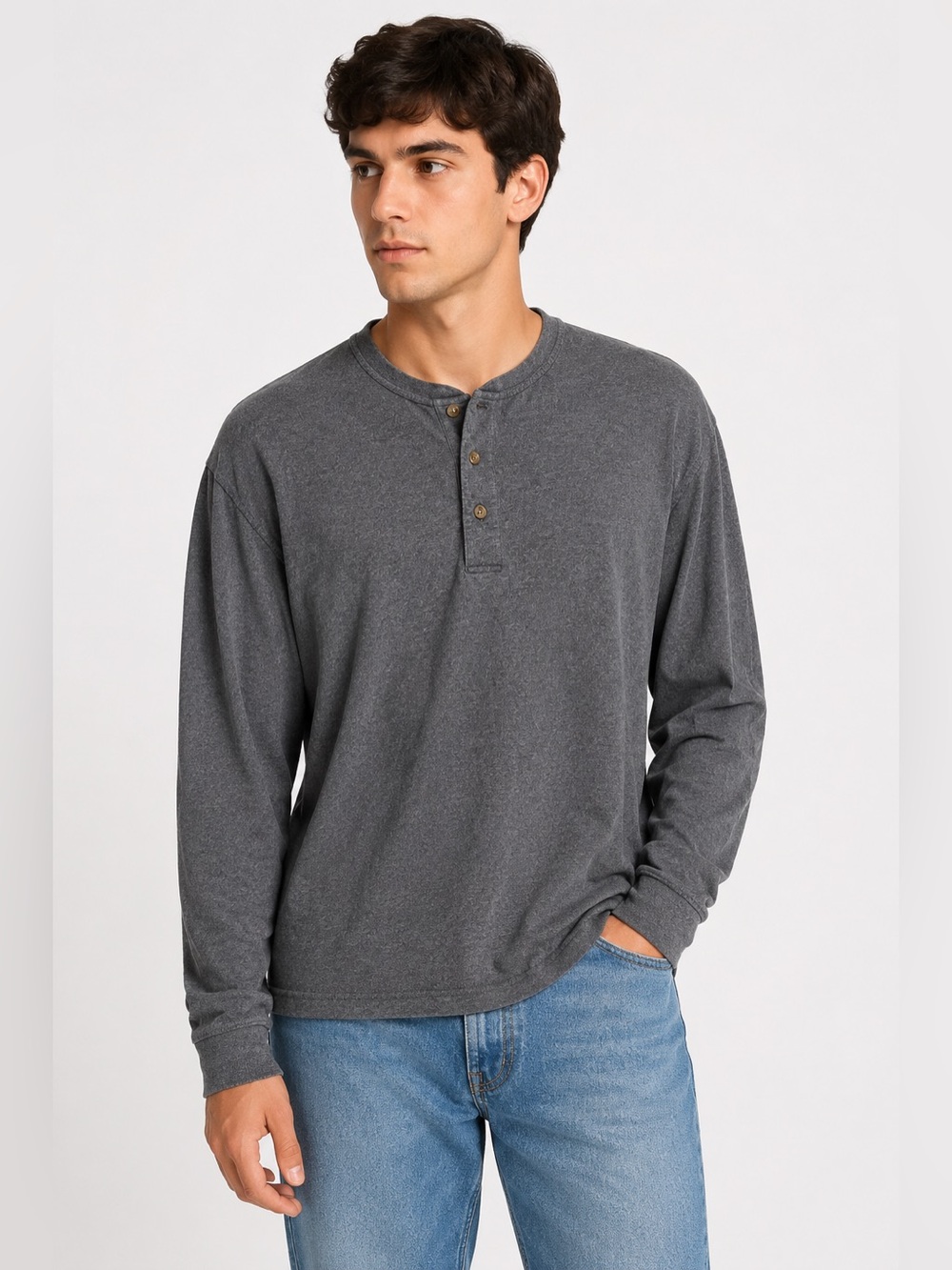 L.L.Bean Traditional Fit Long Sleeve Henley Shirt Gray Men’s Large Regular